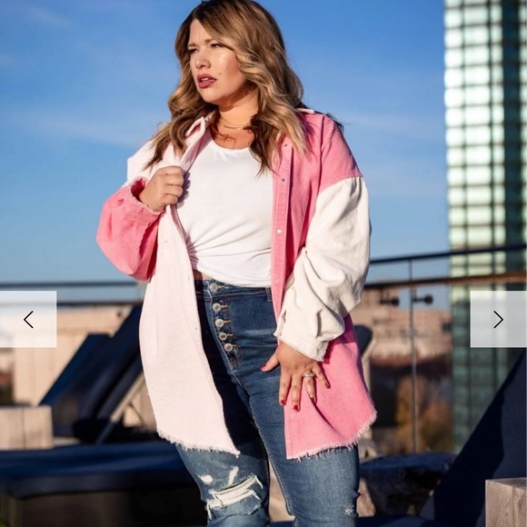 Oversized Color-block Corduroy Shacket - Picture 1 of 1